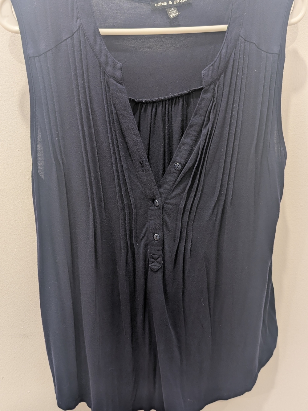 Cable & Gauge Navy Sleeveless Pleated Henley Camisole